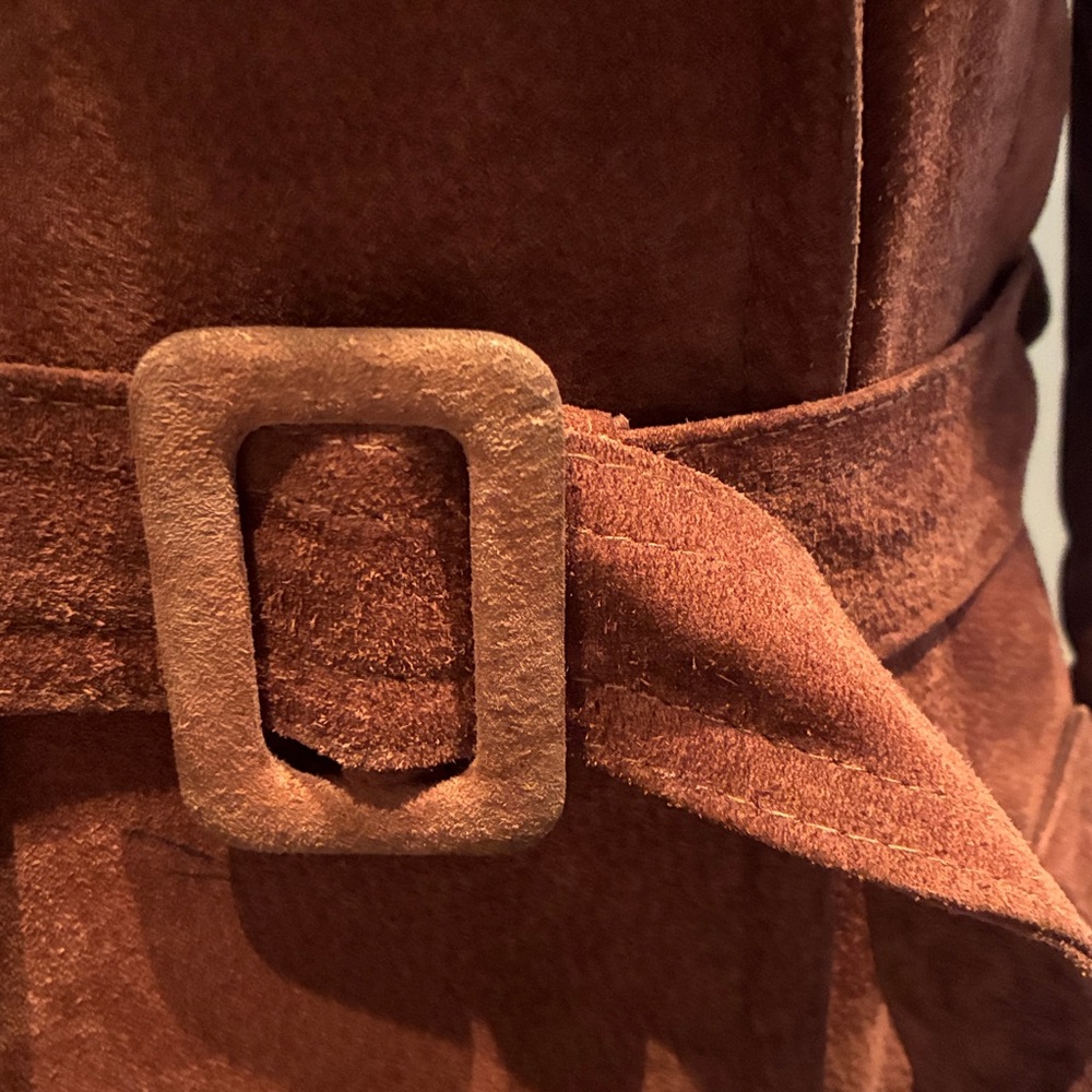 ICONIC true vintage Brown suede and Fur Collar Women's trench - Picture 4 of 9